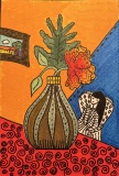 Lady-in-Bladk-and-White-With-Brown-Vase