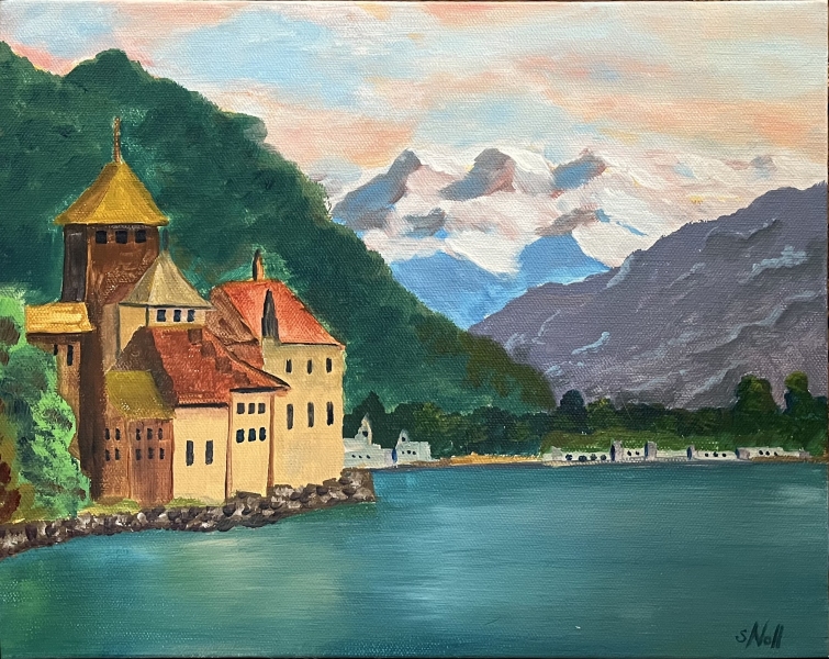 Chateau de Chillon Switzerland, Acrylic, 16x20