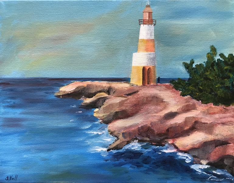 Folly Point Lighthouse, Jamaica, Acrylic, 11x14