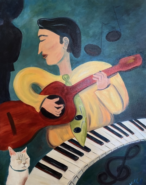 Guitarist with Chakko, Acrylic, 24x30